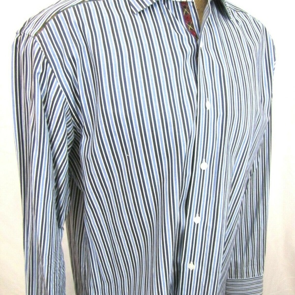 ROBERT GRAHAM Large Button Shirt Flip Cuff Striped - Picture 7 of 7